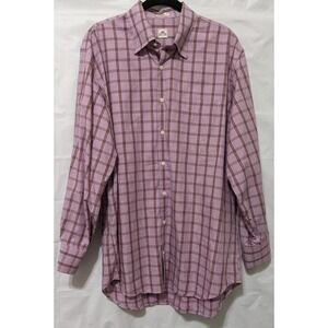 Peter Millar Men's Purple Plaid Dress Shirt Size L 100% Cotton Long Sleeve
